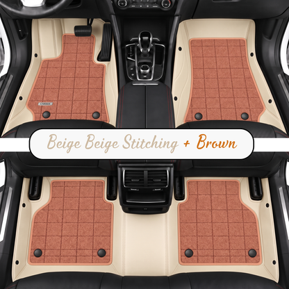 BEIGE AND BROWN FULL COIL DOUBLE LAYER NAPPA LEATHER CAR MATS SET