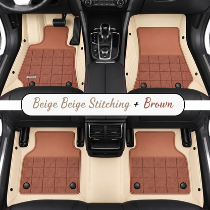BEIGE AND BROWN HALF COIL DOUBLE LAYER NAPPA LEATHER CAR MATS SET