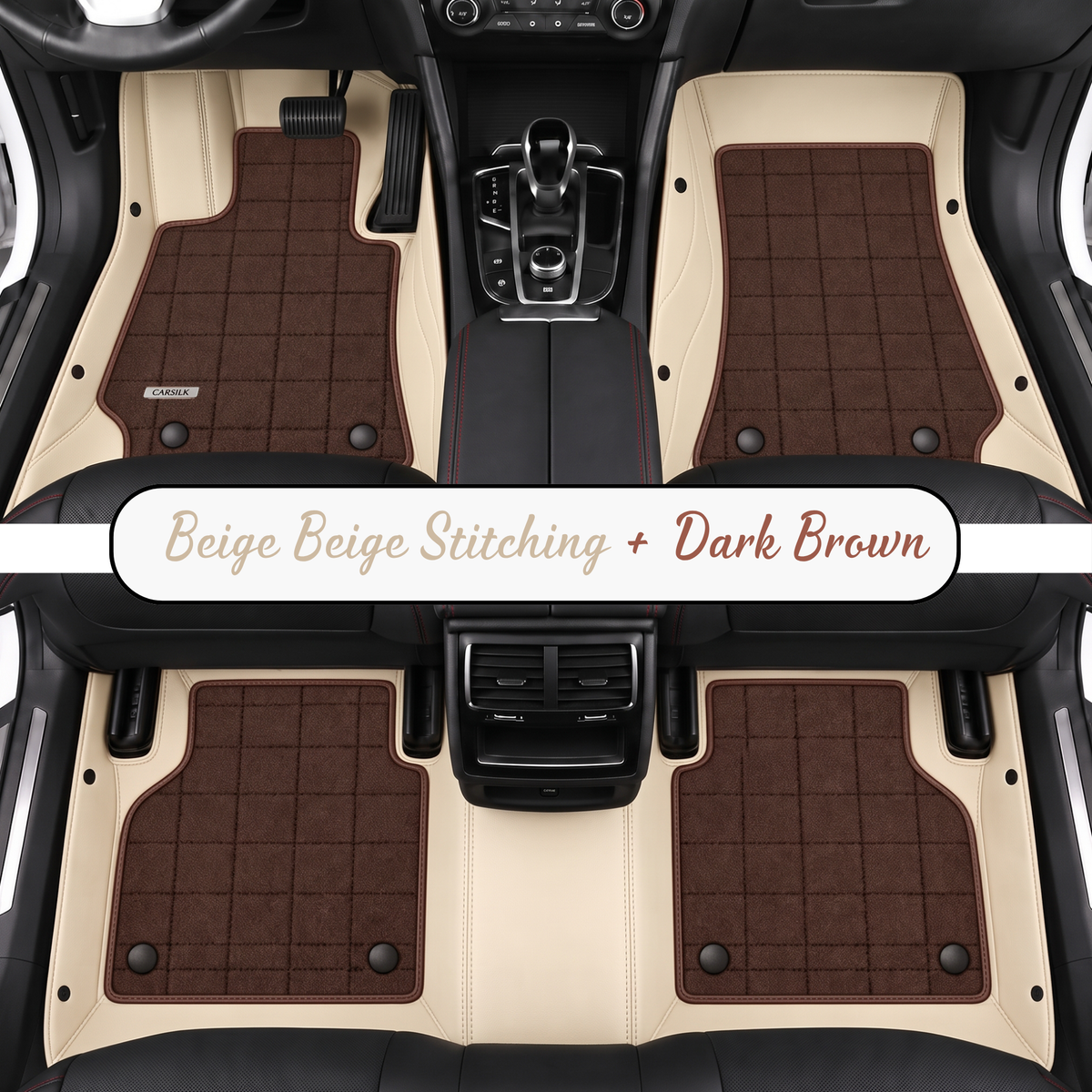 BEIGE AND DARK BROWN FULL COIL DOUBLE LAYER NAPPA LEATHER CAR MATS SET