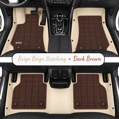 BEIGE AND DARK BROWN FULL COIL DOUBLE LAYER NAPPA LEATHER CAR MATS SET