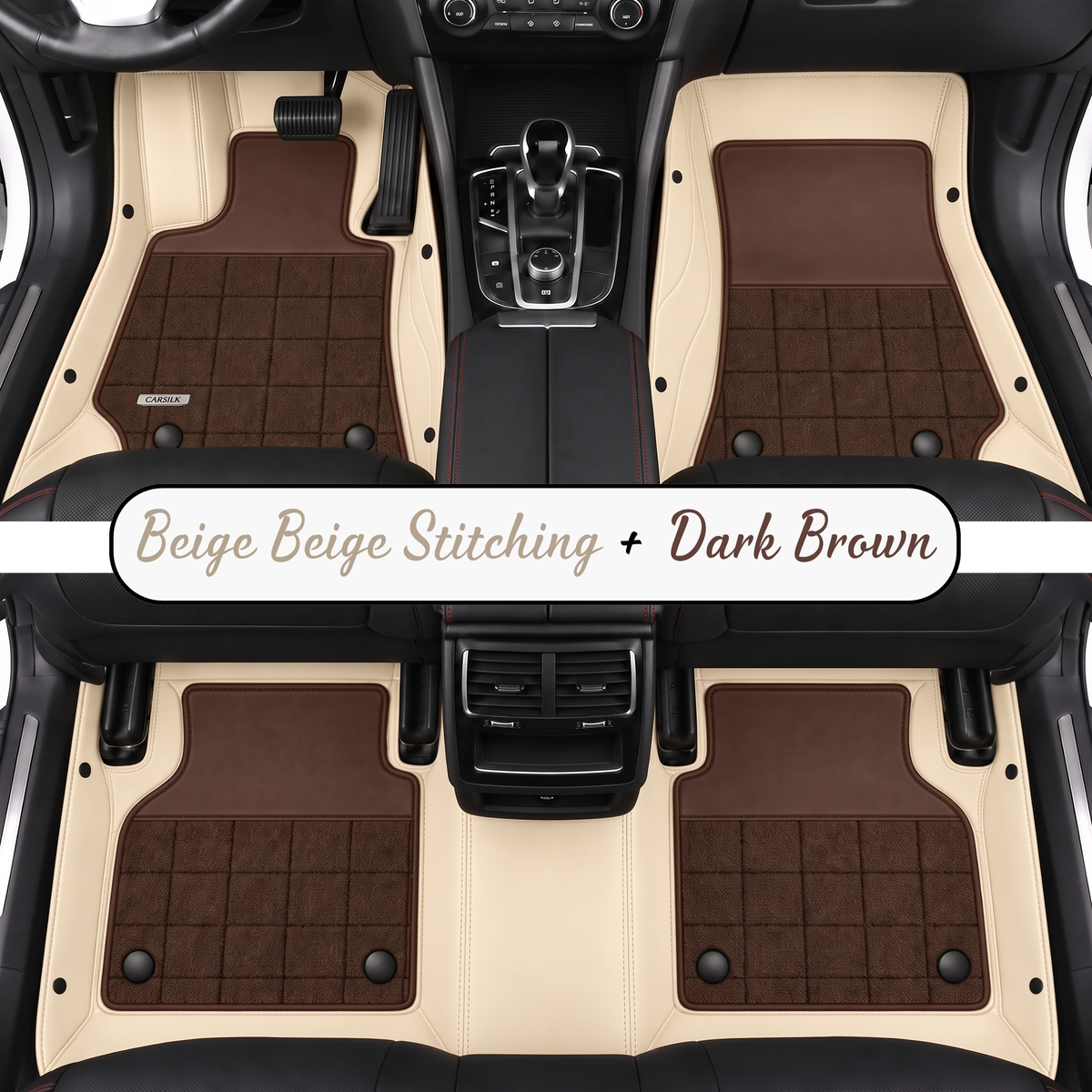 BEIGE AND DARK BROWN HALF COIL DOUBLE LAYER NAPPA LEATHER CAR MATS SET