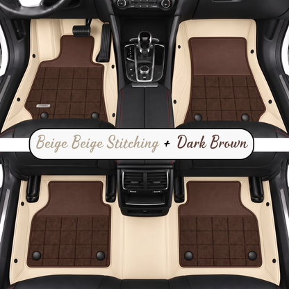 BEIGE AND DARK BROWN HALF COIL DOUBLE LAYER NAPPA LEATHER CAR MATS SET
