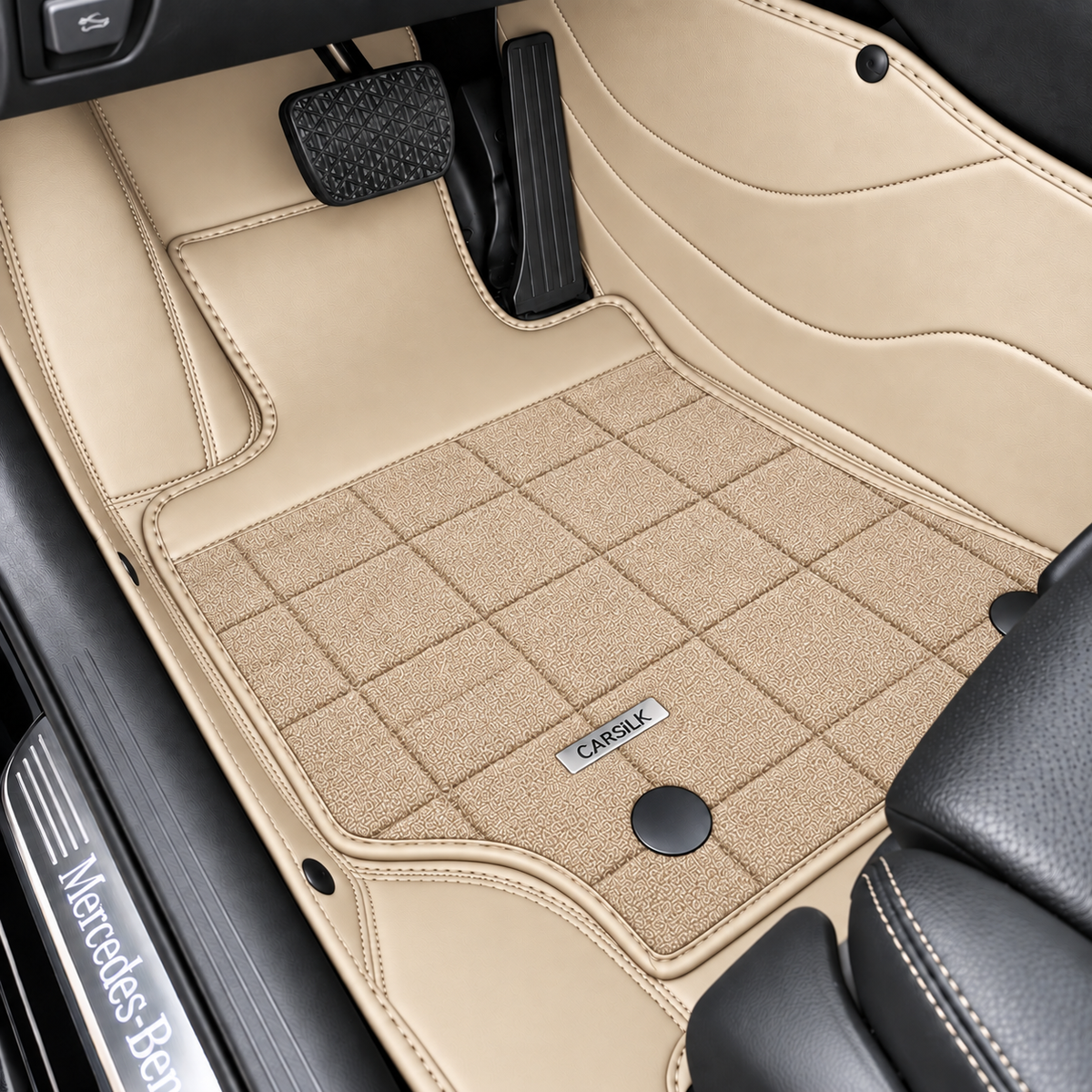 BEIGE AND RED HALF COIL DOUBLE LAYER NAPPA LEATHER CAR MATS SET