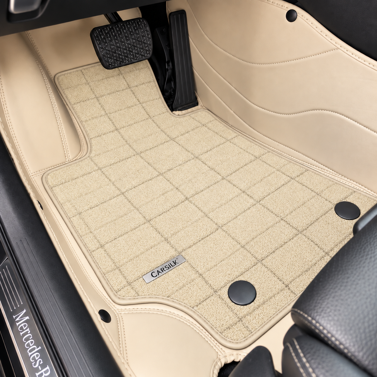 BEIGE AND BROWN FULL COIL DOUBLE LAYER NAPPA LEATHER CAR MATS SET