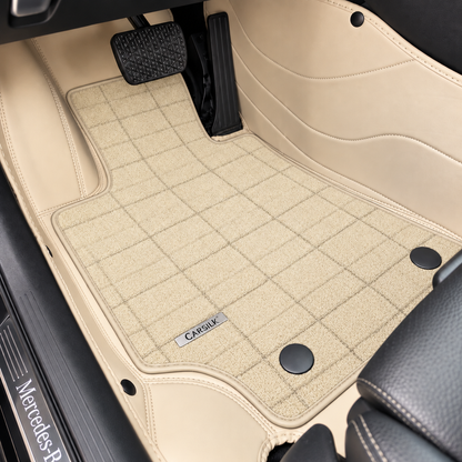 BEIGE AND BROWN FULL COIL DOUBLE LAYER NAPPA LEATHER CAR MATS SET