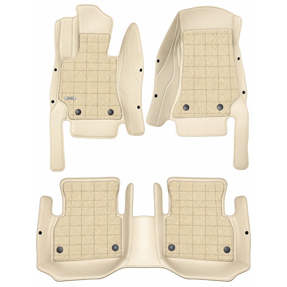 BEIGE AND BROWN FULL COIL DOUBLE LAYER NAPPA LEATHER CAR MATS SET