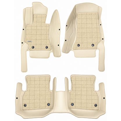 BEIGE AND BROWN FULL COIL DOUBLE LAYER NAPPA LEATHER CAR MATS SET