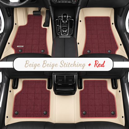 BEIGE AND RED FULL COIL DOUBLE LAYER NAPPA LEATHER CAR MATS SET