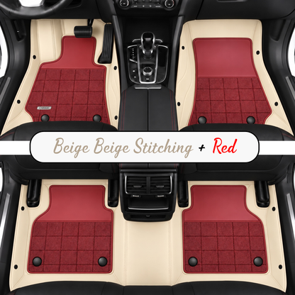 BEIGE AND RED HALF COIL DOUBLE LAYER NAPPA LEATHER CAR MATS SET