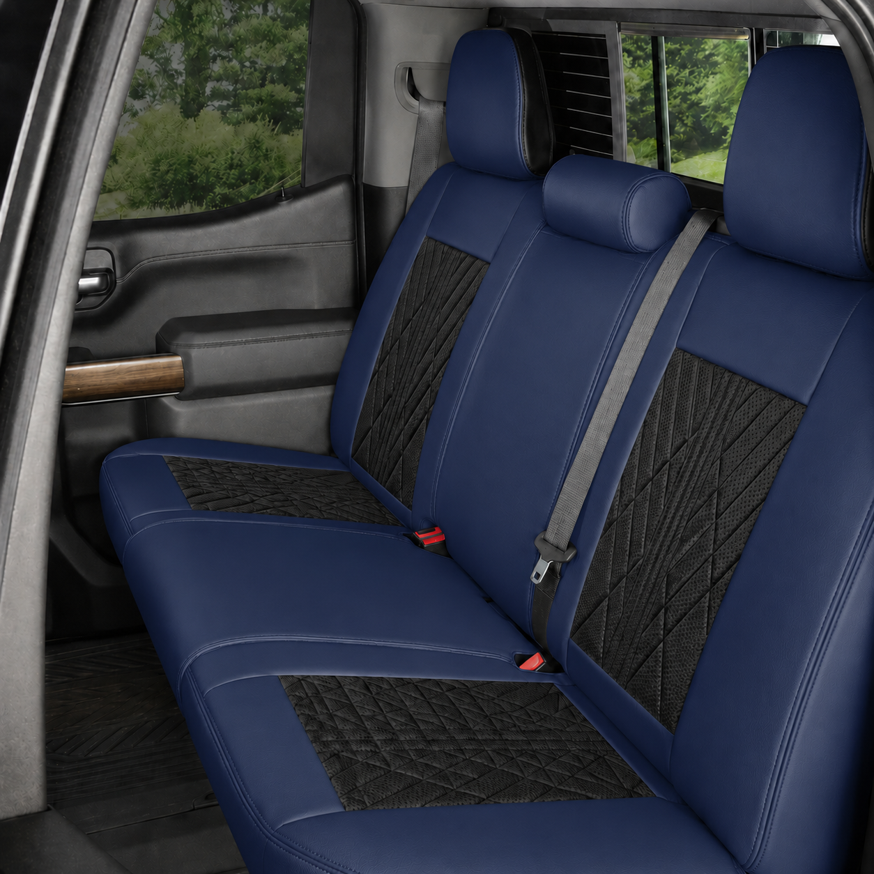 Black & Navy Breathable Waterproof Sport Eco Leather Seat Cover for Cars