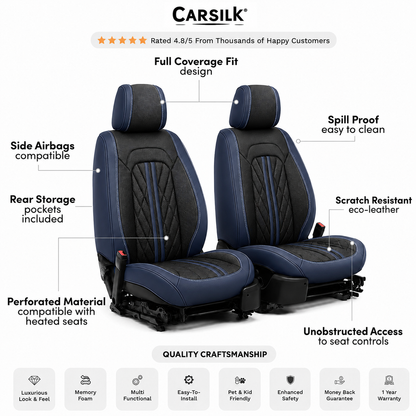 Black & Navy Breathable Waterproof Sport Eco Leather Seat Cover for Cars
