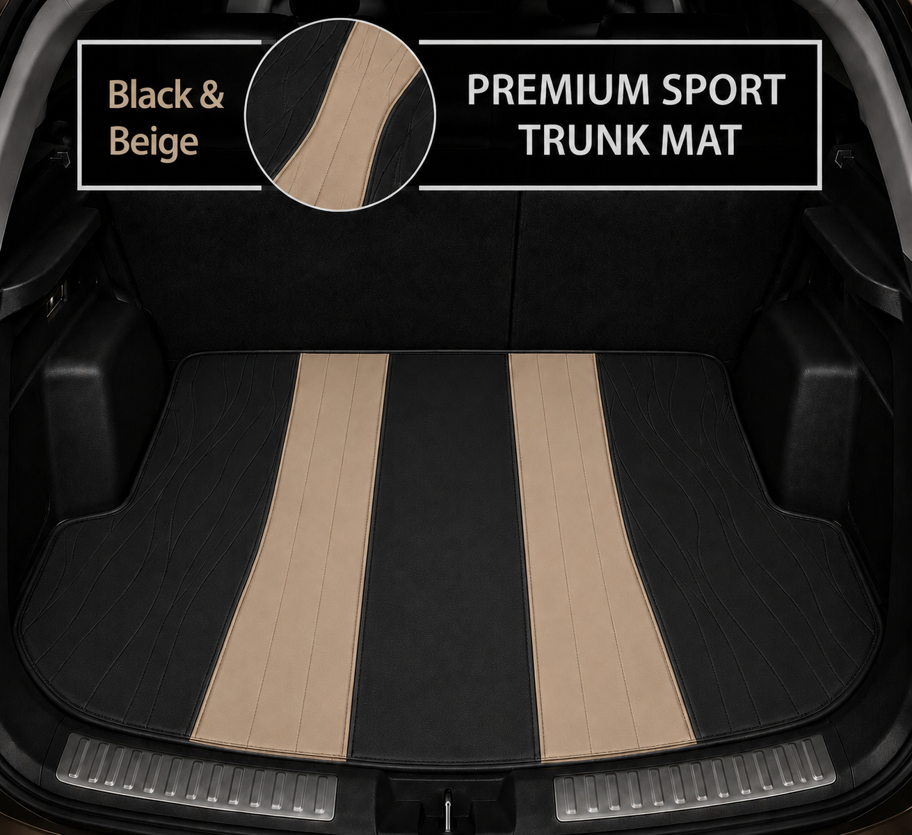 BLACK AND BEIGE SPORT STYLE BASE TRUNK CAR MAT
