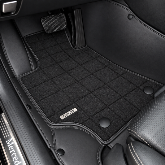 BLACK AND BLACK FULL COIL DOUBLE LAYER NAPPA LEATHER CAR MATS SET