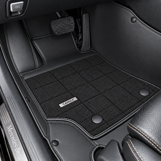BLACK AND BLACK HALF COIL DOUBLE LAYER NAPPA LEATHER CAR MATS SET