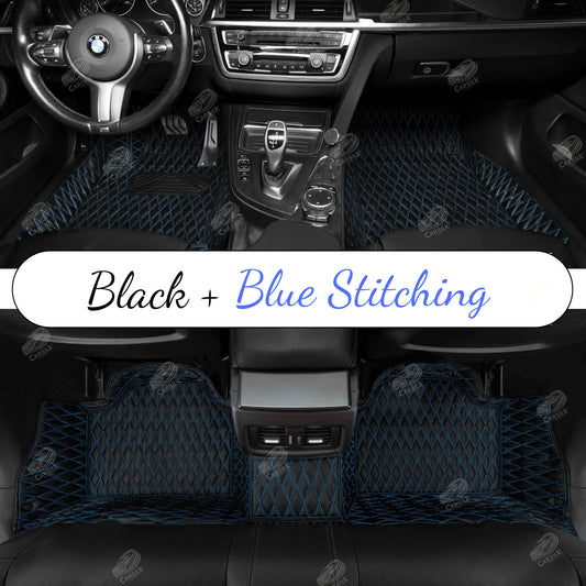 BLACK & BLUE DOUBLE STITCHING DIAMOND LUXURY CAR MATS SET - Carsilks 