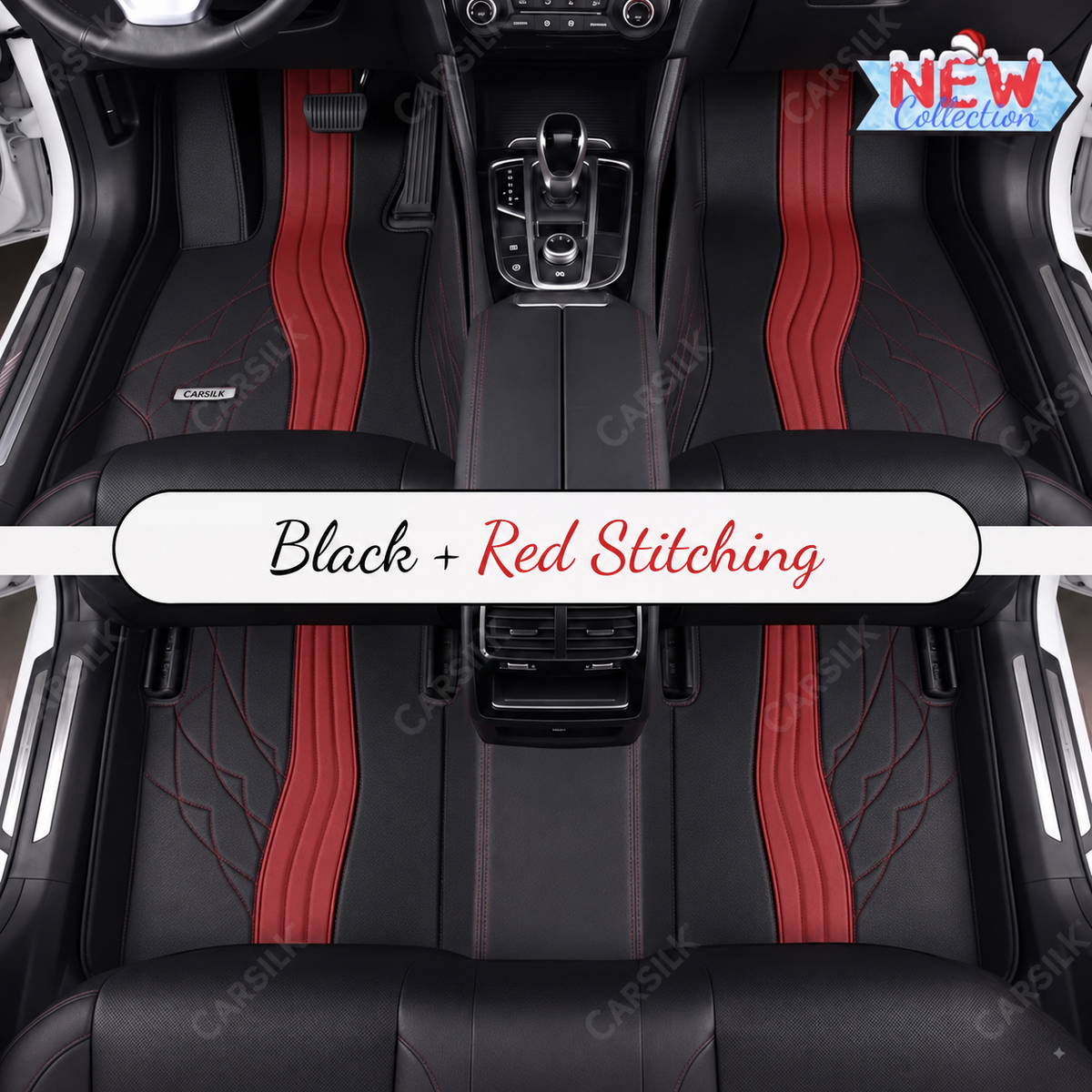 BLACK AND RED NAPPA LEATHER CAR MATS SET