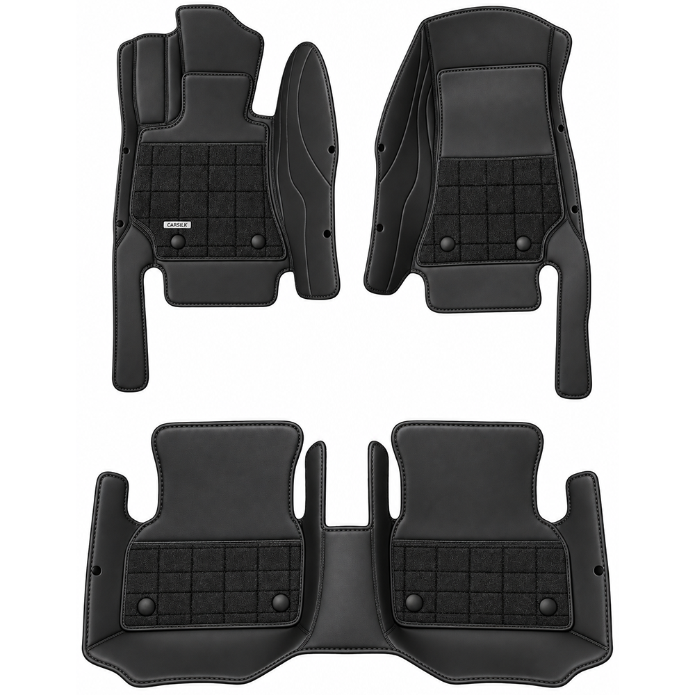BLACK AND BROWN HALF COIL DOUBLE LAYER NAPPA LEATHER CAR MATS SET