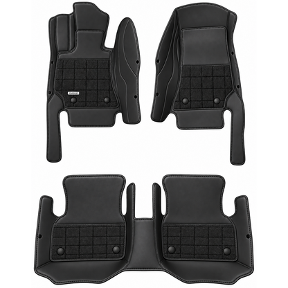 BLACK AND BROWN HALF COIL DOUBLE LAYER NAPPA LEATHER CAR MATS SET