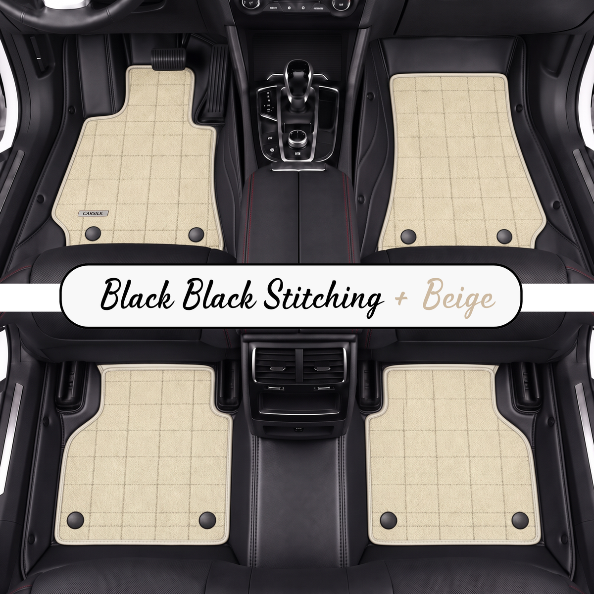 BLACK AND BEIGE FULL COIL DOUBLE LAYER NAPPA LEATHER CAR MATS SET