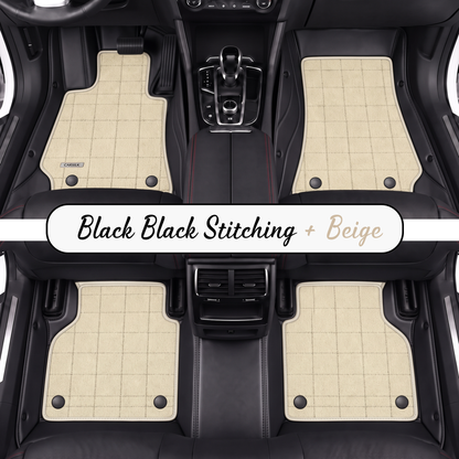 BLACK AND BEIGE FULL COIL DOUBLE LAYER NAPPA LEATHER CAR MATS SET