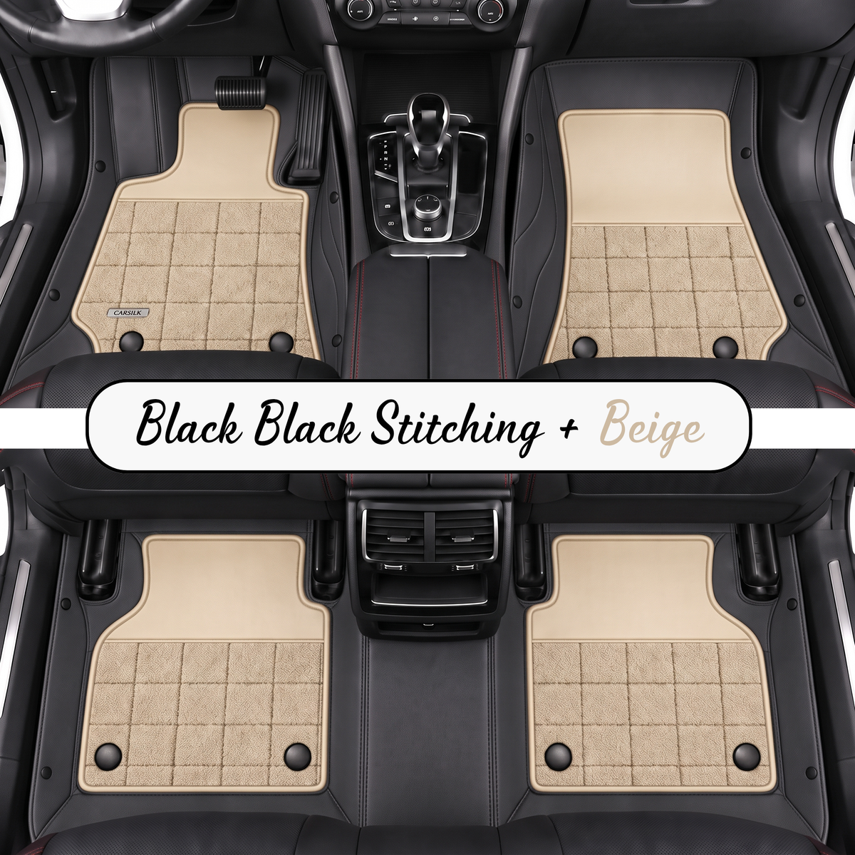 BLACK AND BEIGE HALF COIL DOUBLE LAYER NAPPA LEATHER CAR MATS SET