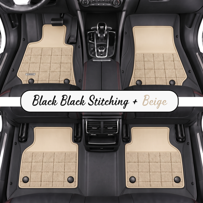 BLACK AND BEIGE HALF COIL DOUBLE LAYER NAPPA LEATHER CAR MATS SET
