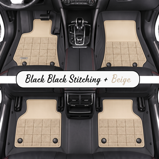 BLACK AND BEIGE HALF COIL DOUBLE LAYER NAPPA LEATHER CAR MATS SET