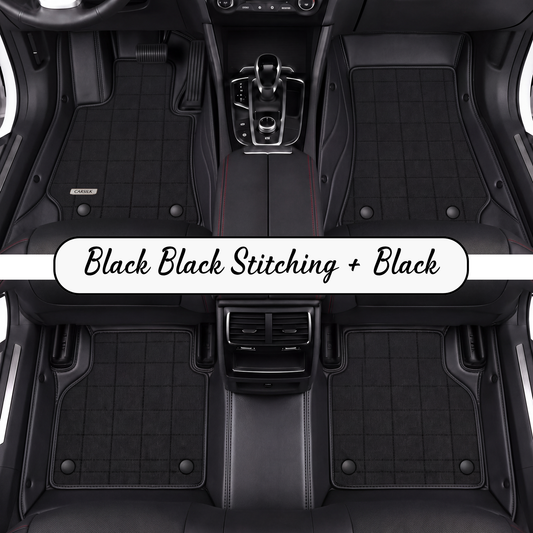 BLACK AND BLACK FULL COIL DOUBLE LAYER NAPPA LEATHER CAR MATS SET
