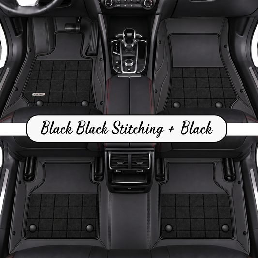 BLACK AND BLACK HALF COIL DOUBLE LAYER NAPPA LEATHER CAR MATS SET