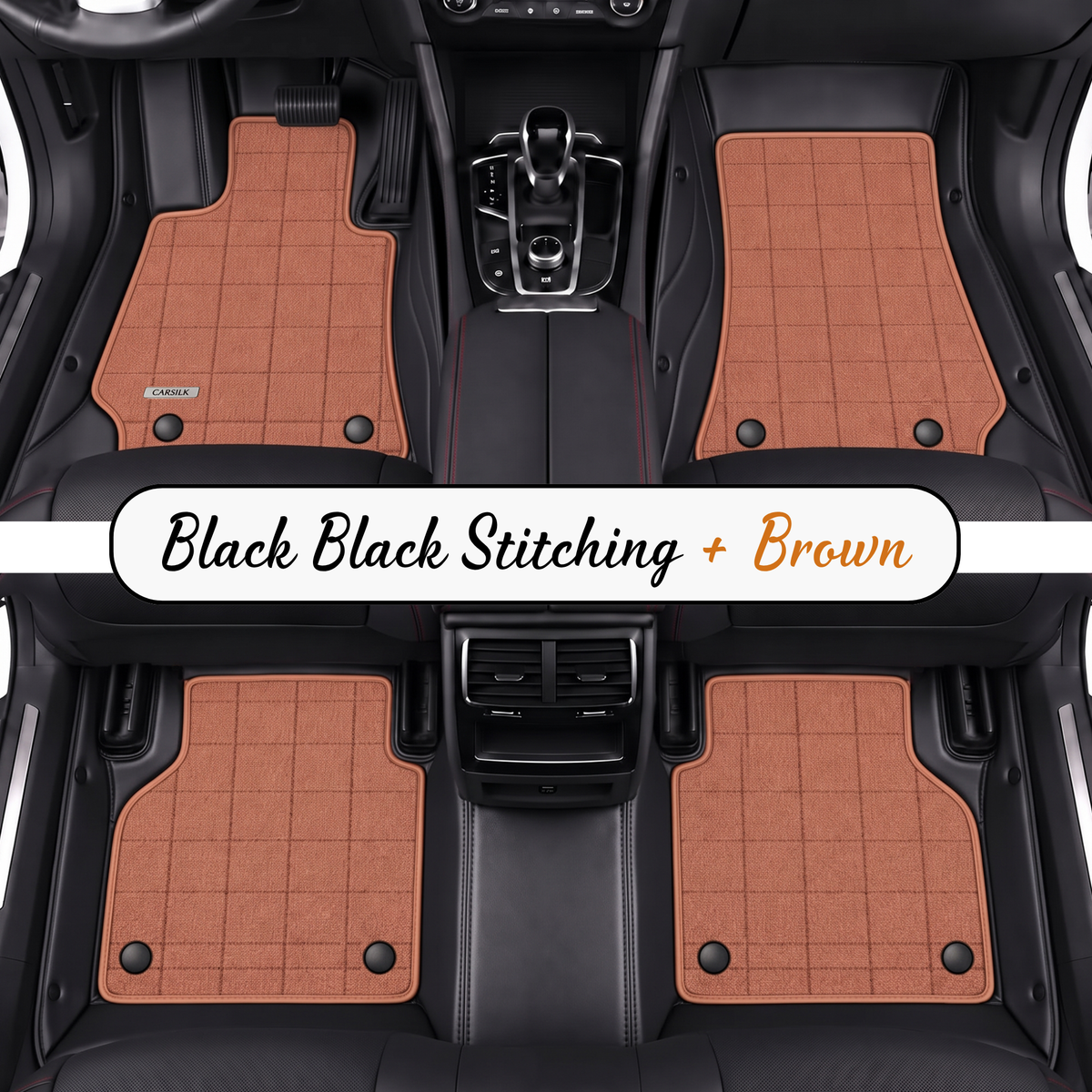 BLACK AND BROWN FULL COIL DOUBLE LAYER NAPPA LEATHER CAR MATS SET
