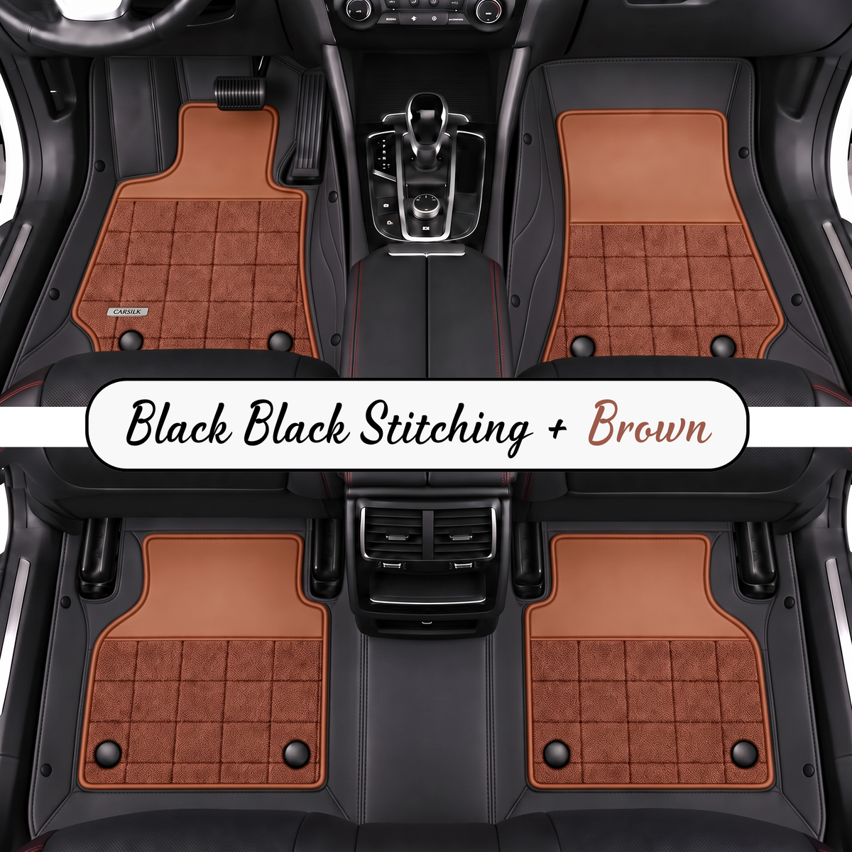 BLACK AND BROWN HALF COIL DOUBLE LAYER NAPPA LEATHER CAR MATS SET
