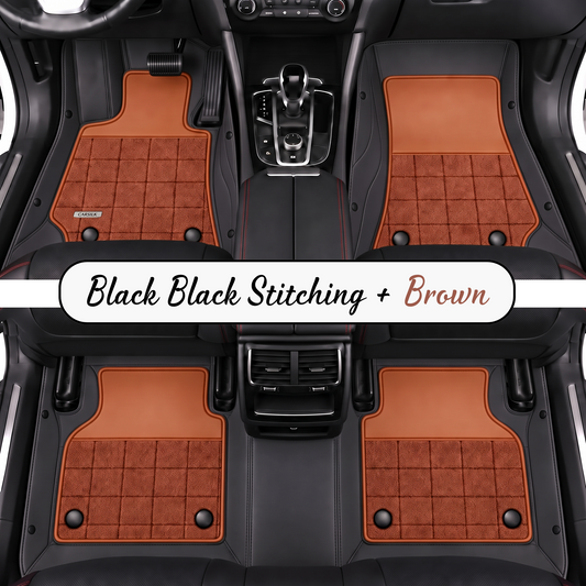 BLACK AND BROWN HALF COIL DOUBLE LAYER NAPPA LEATHER CAR MATS SET