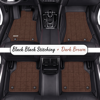 BLACK AND DARK BROWN FULL COIL DOUBLE LAYER NAPPA LEATHER CAR MATS SET