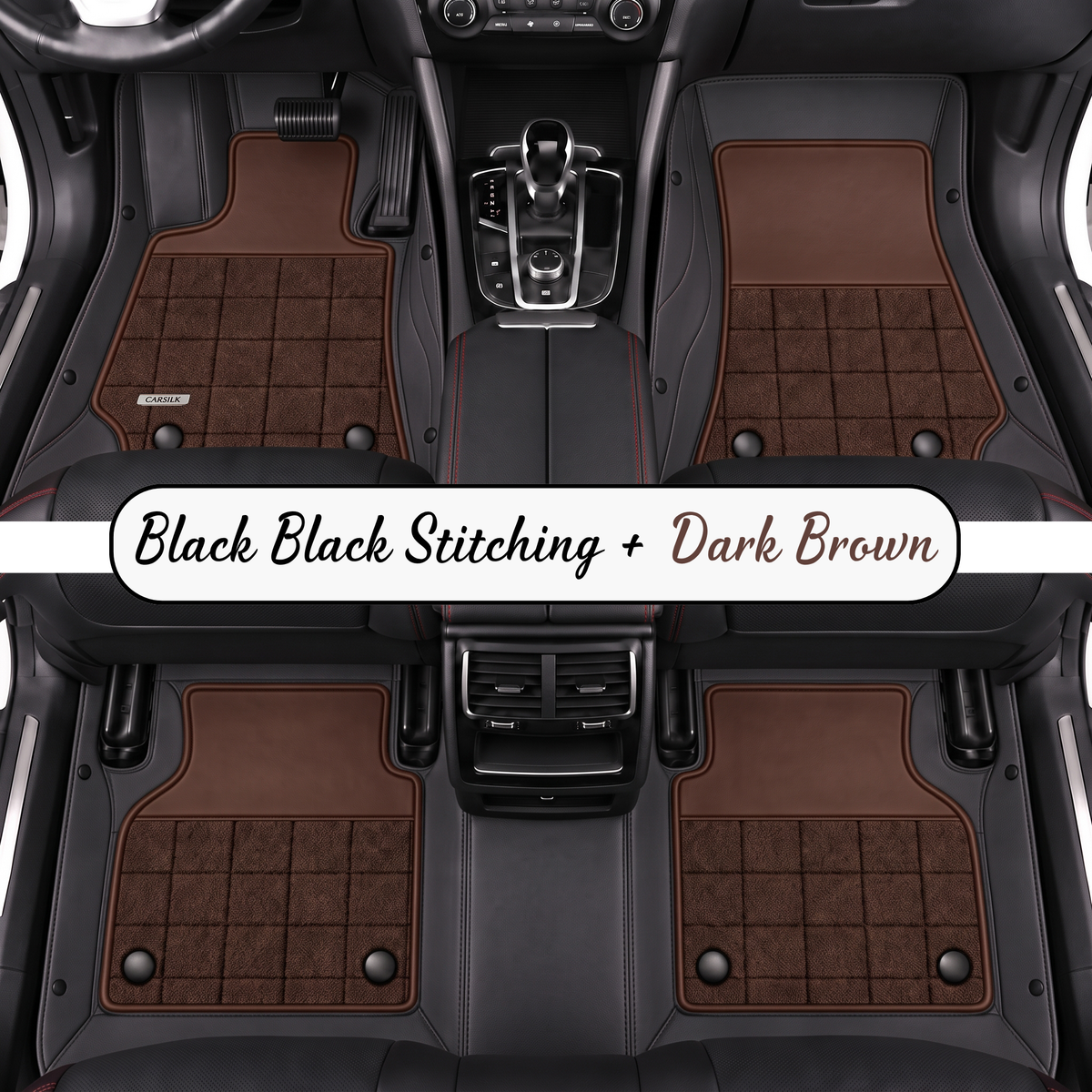 BLACK AND DARK BROWN HALF COIL DOUBLE LAYER NAPPA LEATHER CAR MATS SET