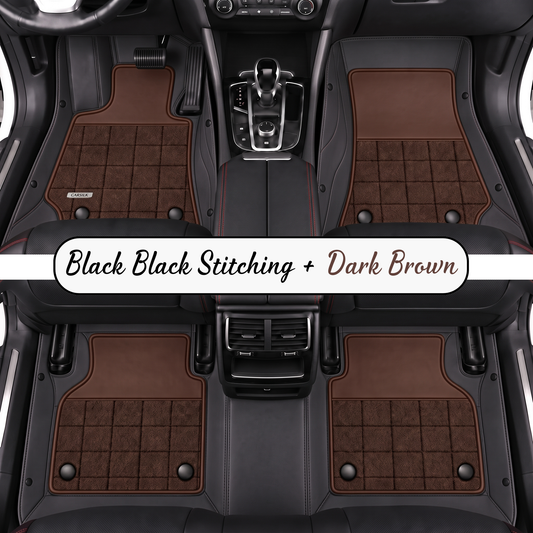 BLACK AND DARK BROWN HALF COIL DOUBLE LAYER NAPPA LEATHER CAR MATS SET