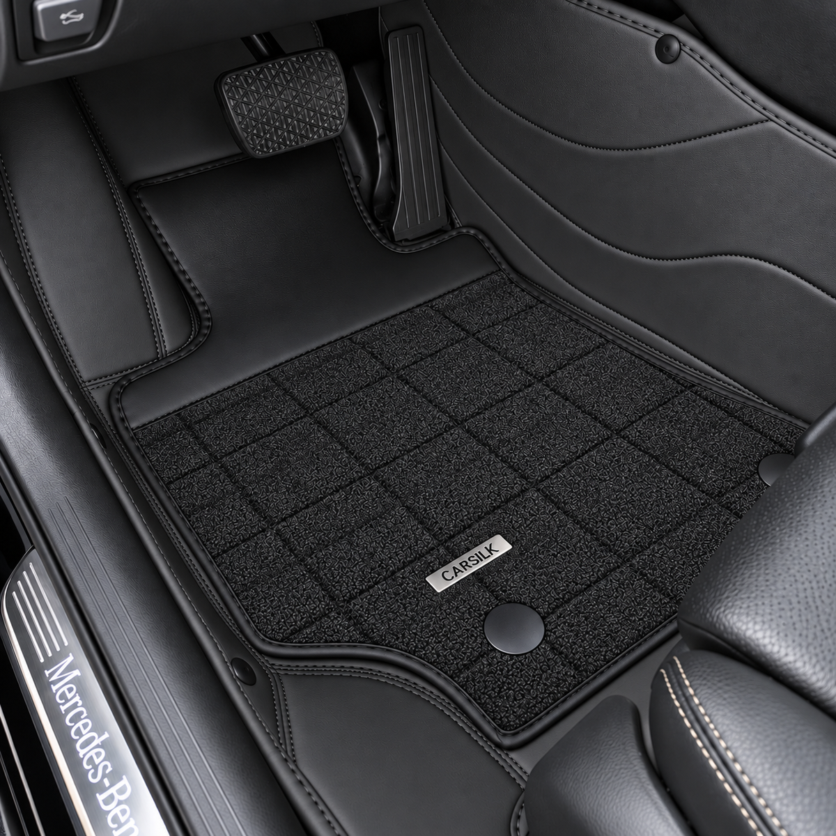 BLACK AND BROWN HALF COIL DOUBLE LAYER NAPPA LEATHER CAR MATS SET