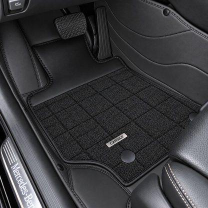 BLACK AND BROWN HALF COIL DOUBLE LAYER NAPPA LEATHER CAR MATS SET