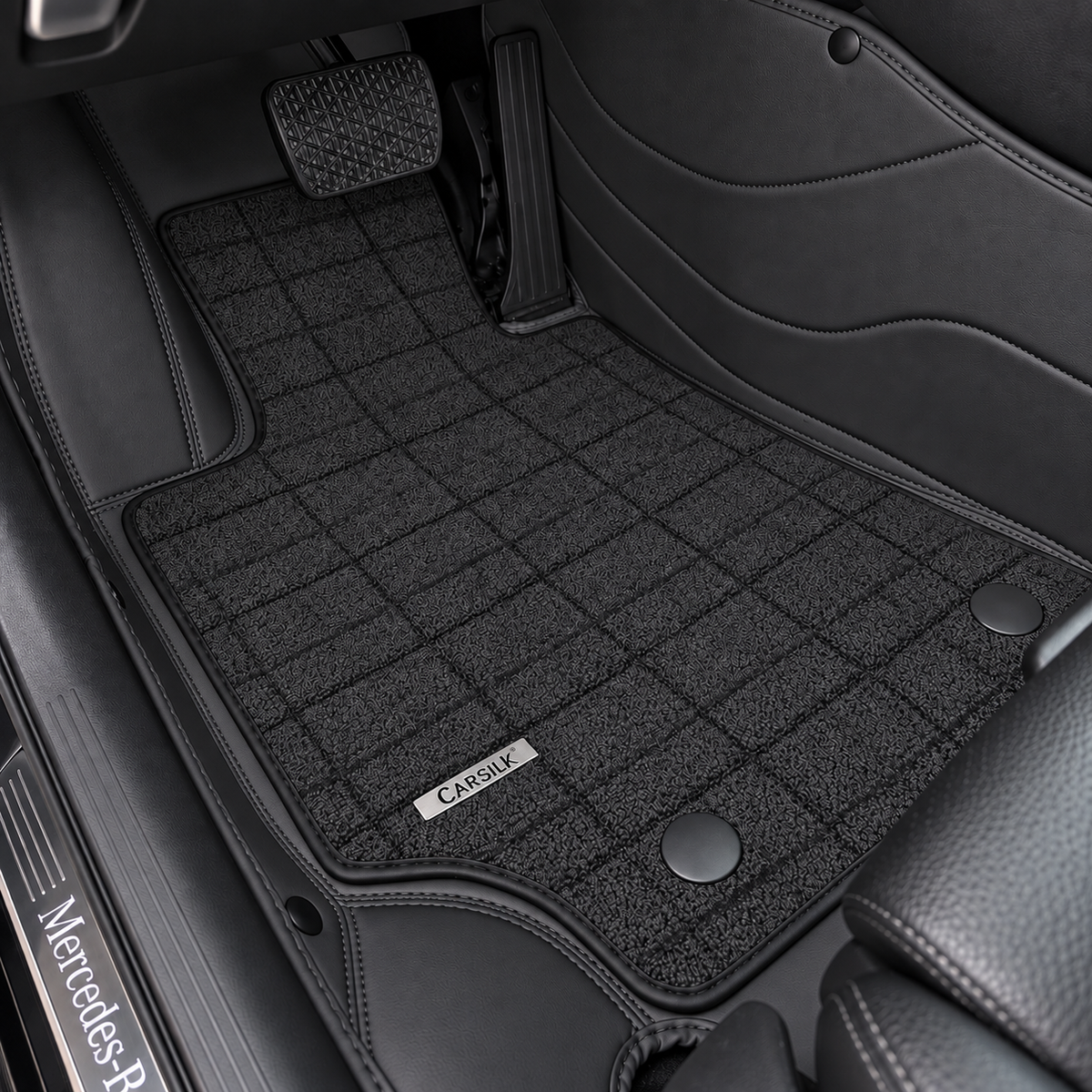 BLACK AND BROWN FULL COIL DOUBLE LAYER NAPPA LEATHER CAR MATS SET