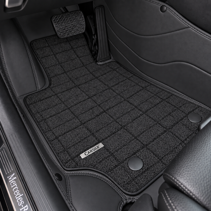 BLACK AND BROWN FULL COIL DOUBLE LAYER NAPPA LEATHER CAR MATS SET