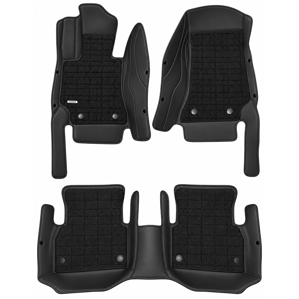BLACK AND BROWN FULL COIL DOUBLE LAYER NAPPA LEATHER CAR MATS SET