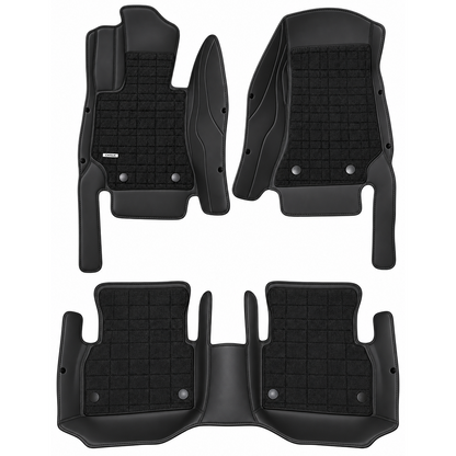 BLACK AND BROWN FULL COIL DOUBLE LAYER NAPPA LEATHER CAR MATS SET