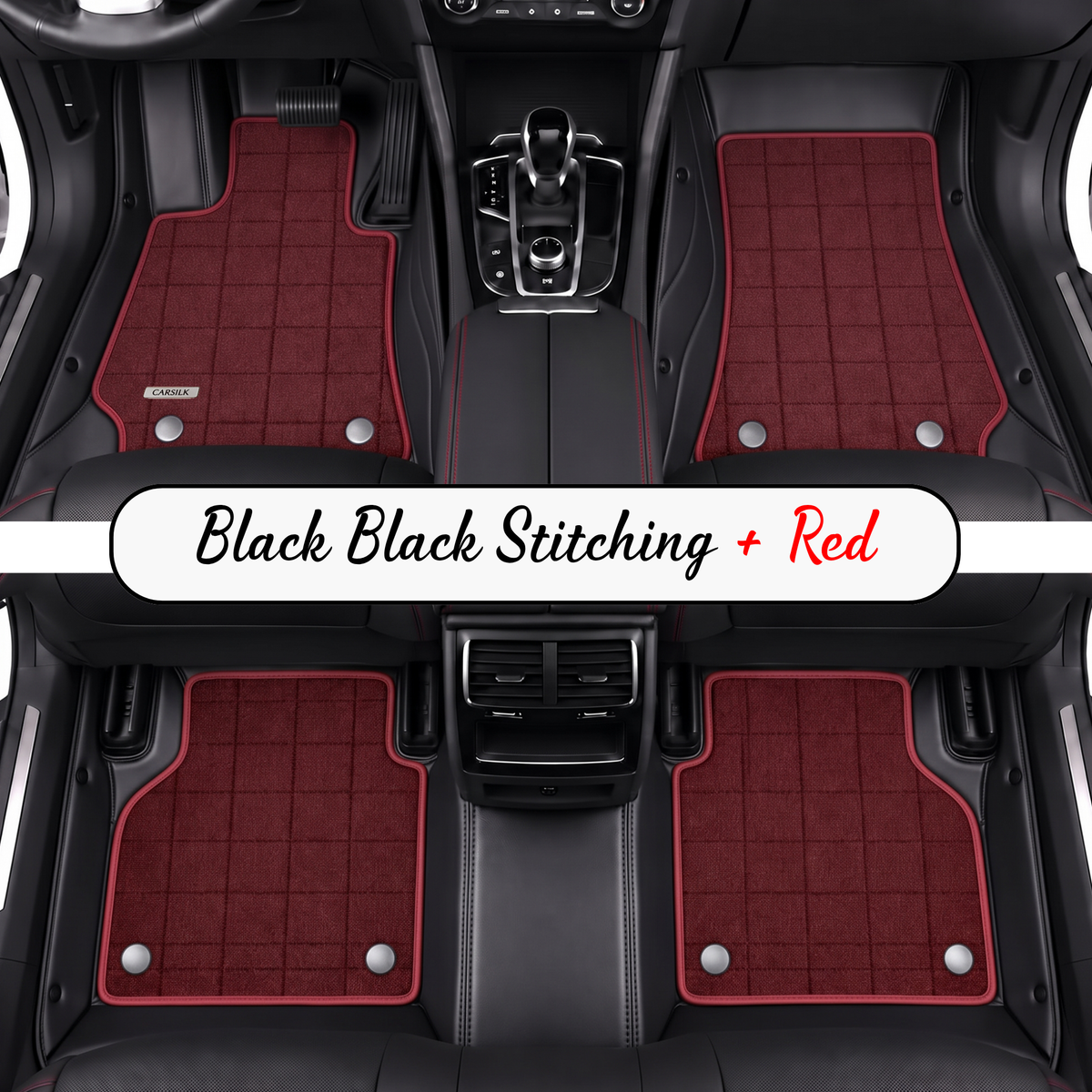 BLACK AND RED FULL COIL DOUBLE LAYER NAPPA LEATHER CAR MATS SET