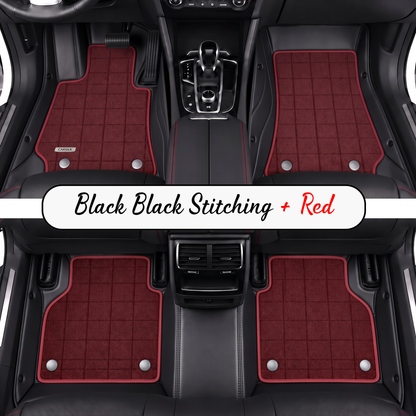 BLACK AND RED FULL COIL DOUBLE LAYER NAPPA LEATHER CAR MATS SET