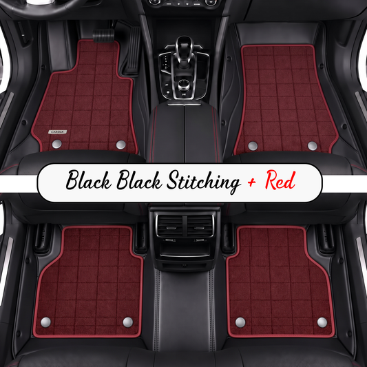BLACK AND RED FULL COIL DOUBLE LAYER NAPPA LEATHER CAR MATS SET
