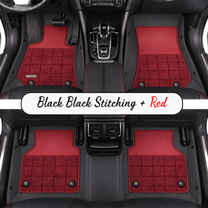BLACK AND RED HALF COIL DOUBLE LAYER NAPPA LEATHER CAR MATS SET