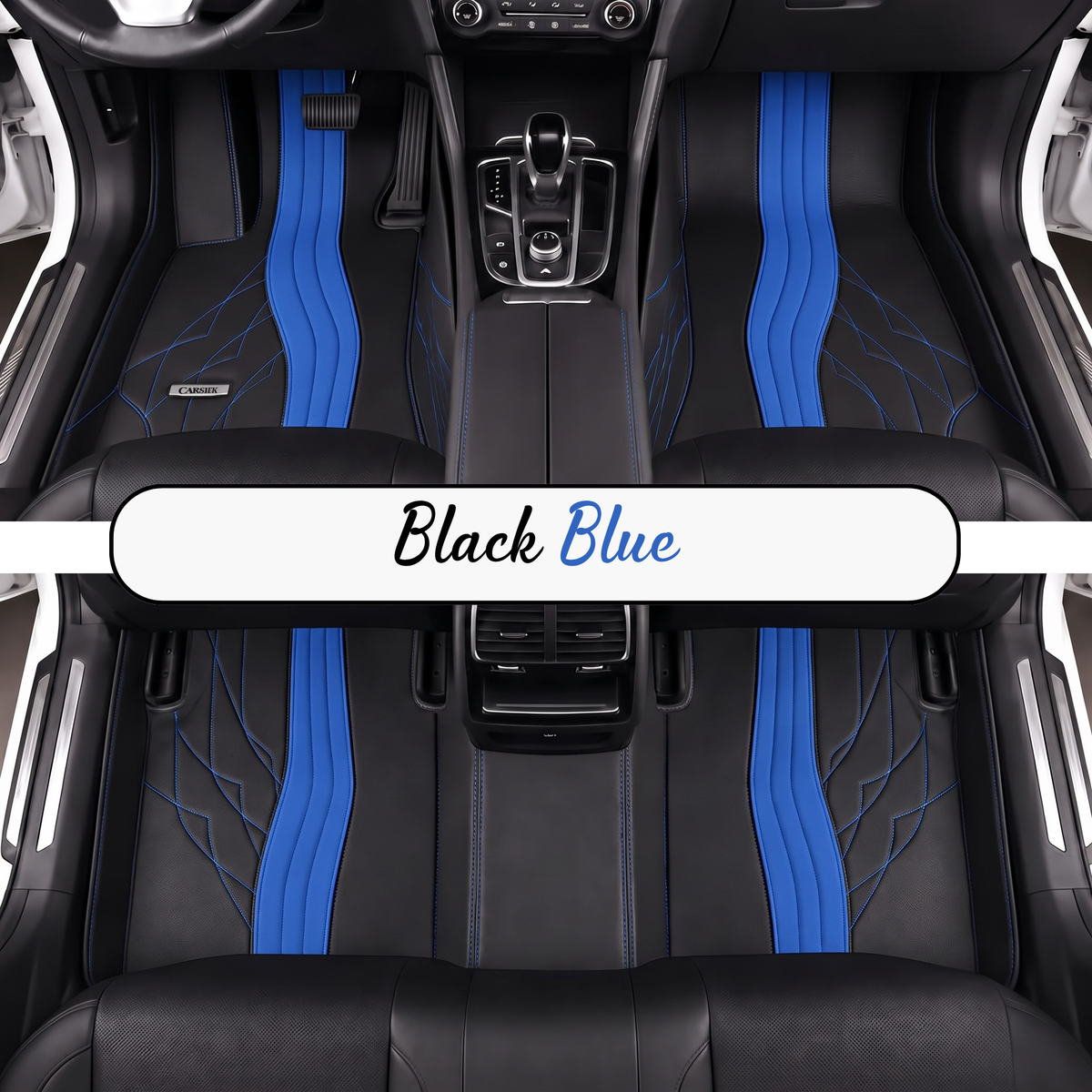 BLACK AND BLUE AND BROWN NAPPA LEATHER CAR MATS SET