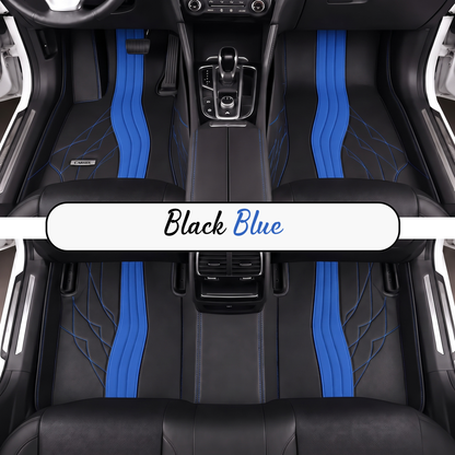BLACK AND BLUE AND BROWN NAPPA LEATHER CAR MATS SET