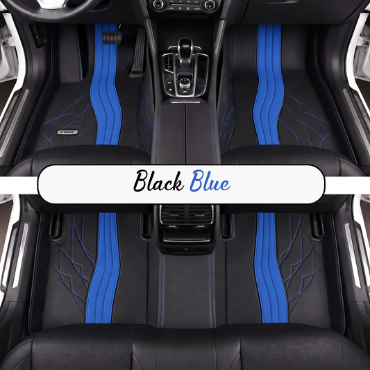 BLACK AND BLUE NAPPA LEATHER CAR MATS SET