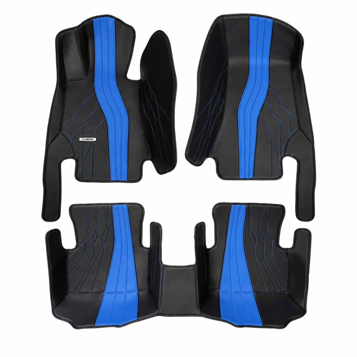 BLACK AND BLUE AND BROWN NAPPA LEATHER CAR MATS SET
