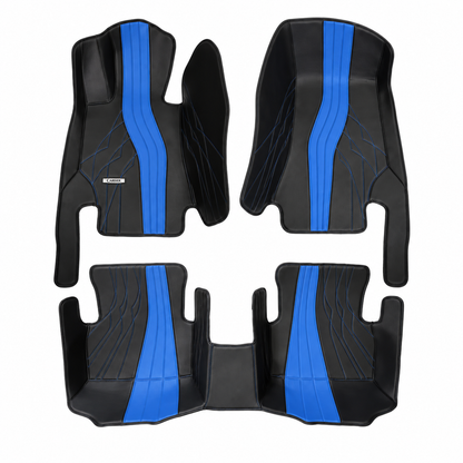 BLACK AND BLUE AND BROWN NAPPA LEATHER CAR MATS SET